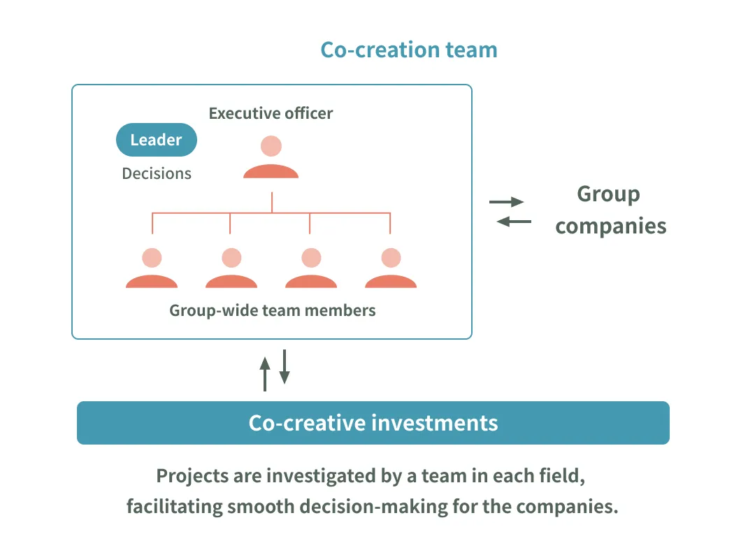 Diagram illustrating the composition of co-creation teams and decision-making flow