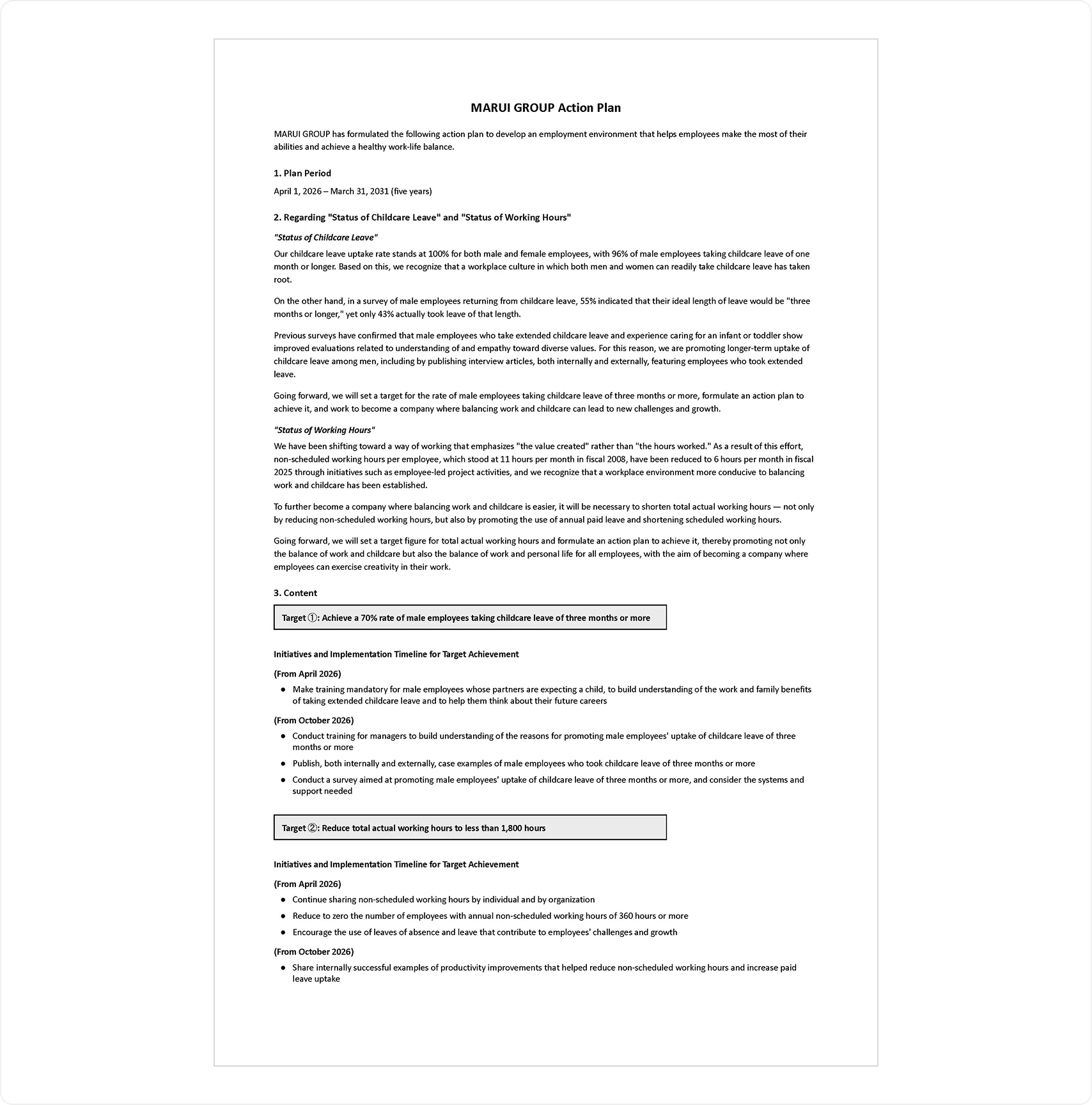 A document on the "General Employer Action Plan" based on the Act on Promotion of Women's Participation and Advancement in the Workplace.
